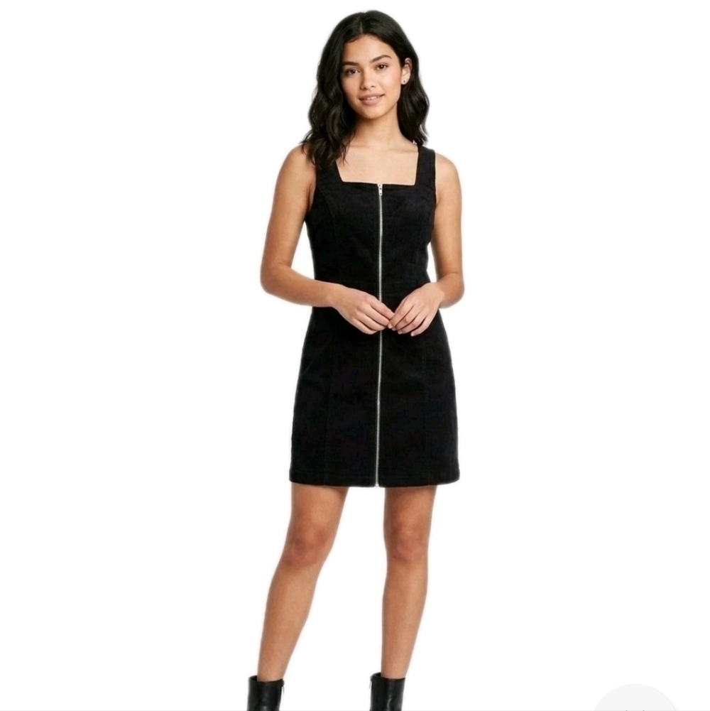 Planet Gold Black Square-Neck Zip Mini Dress